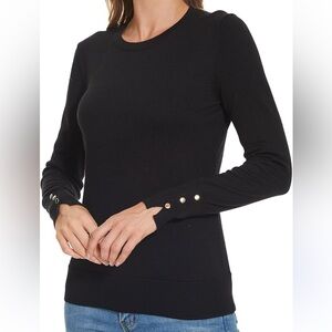 Zara Knit long sleeve crew neck button sleeve fitted sweater tops women's size S